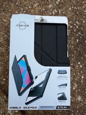 ITSKINS Black Hybrid_R Solid Folio Case for TCL 8+. NEW